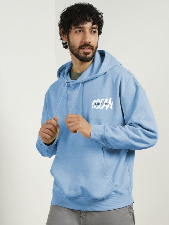 Men Graphic Printed Hooded Sweatshirt blue