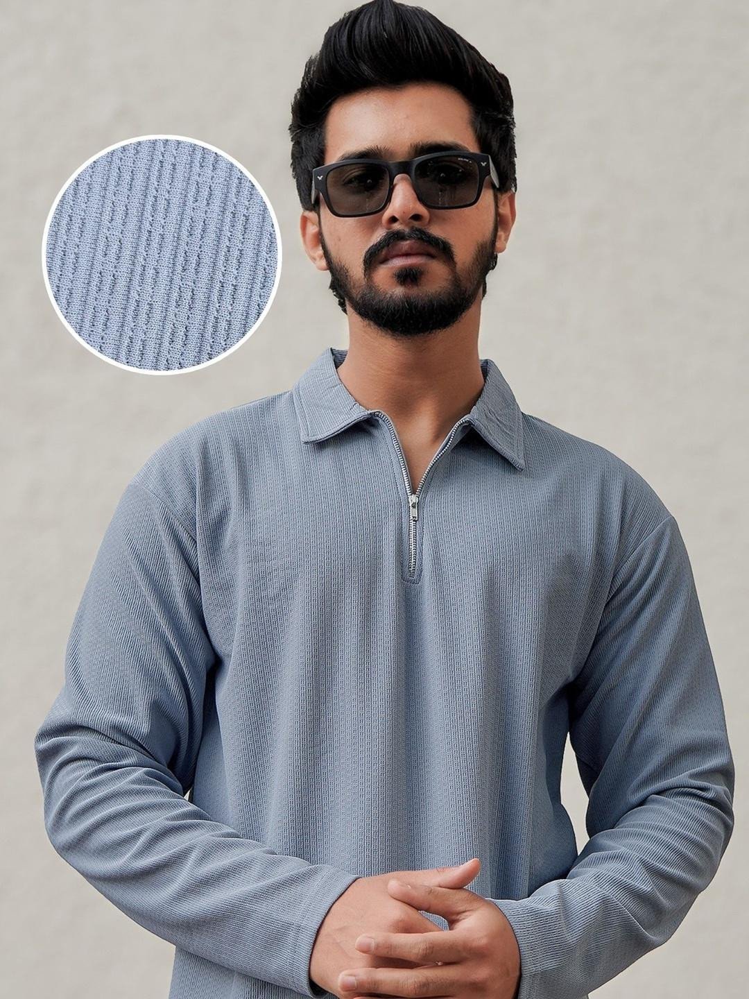 Men Self Design Polo Collar Cotton Relaxed Fit T-shirt