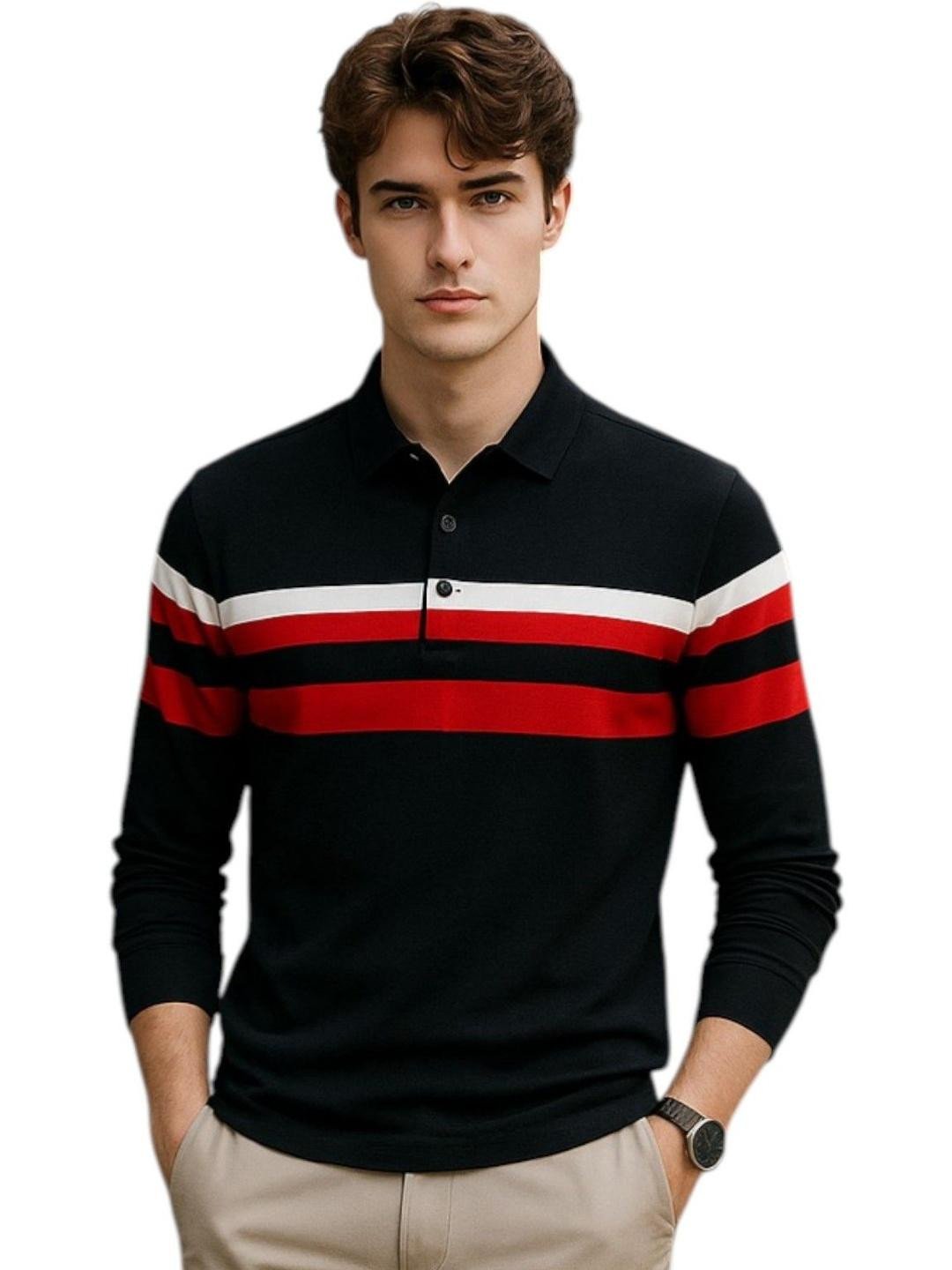 Men Striped Polo Collar T-shirt