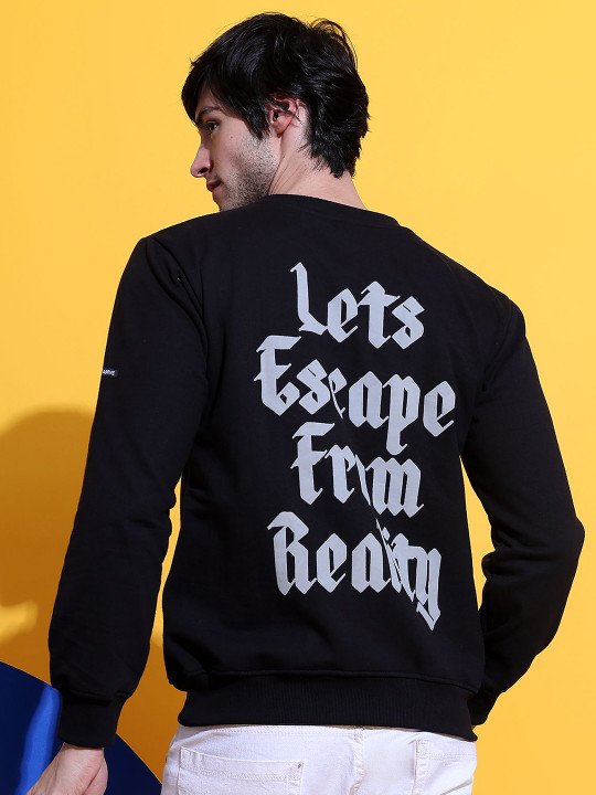 Men Typography Printed Round Neck Pullover Sweatshirt