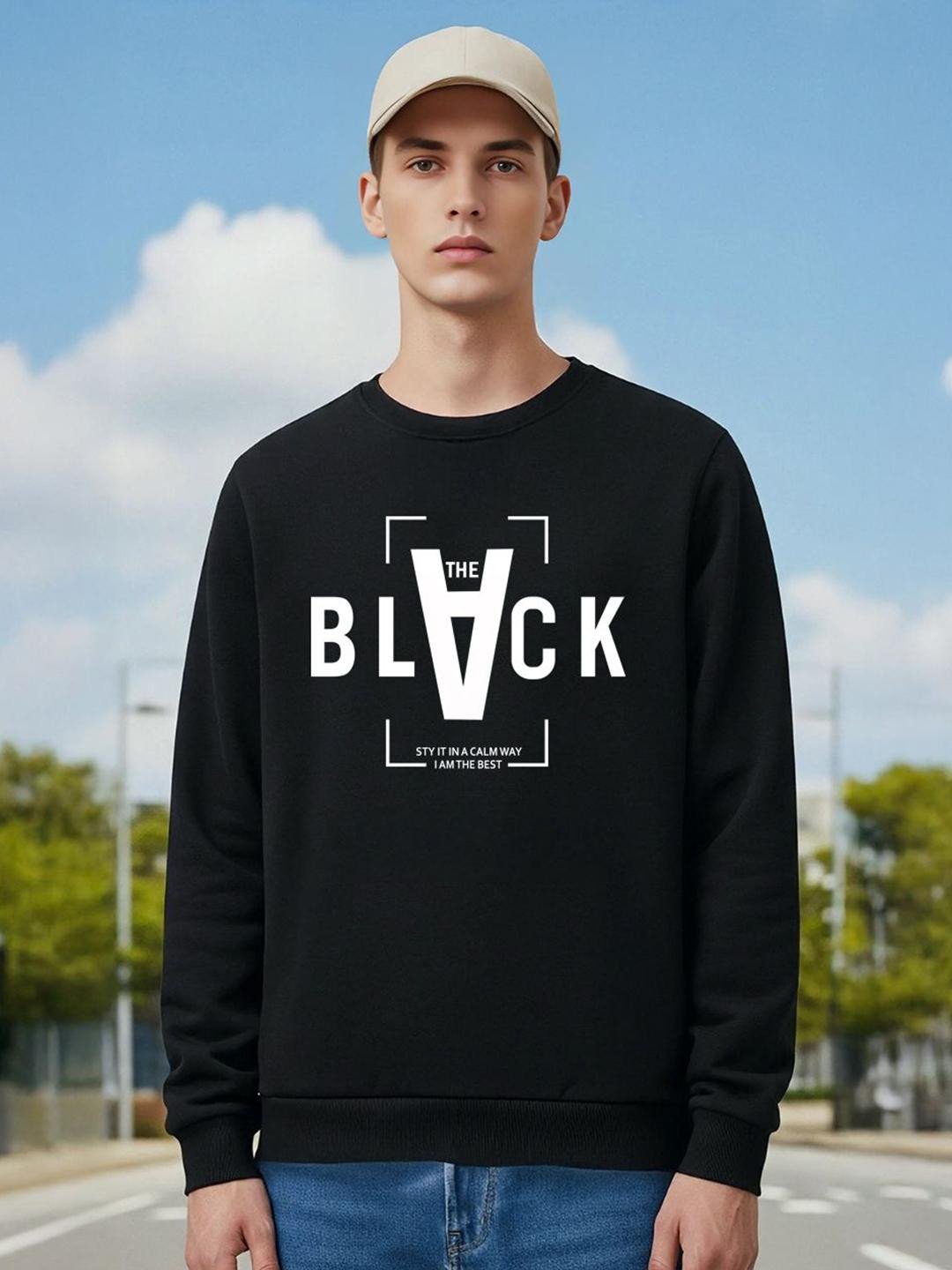 Men Printed Round Neck Pullover Sweatshirt